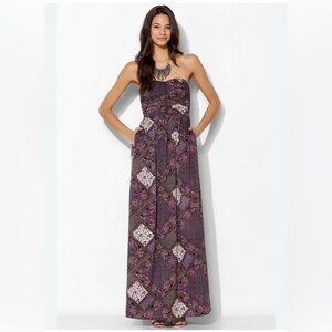 Band of Gypsies Strapless Purple Paisley Boho Maxi‎ Dress Size Small